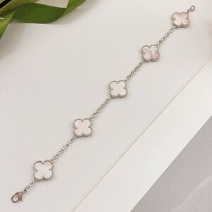 Van Cleef & Arpels Silver and Pink Clover Bracelet